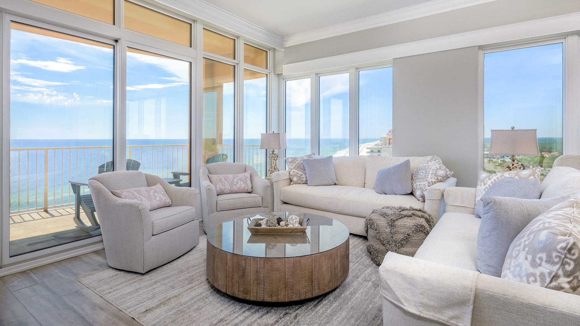 Coastal seating area with Gulf views